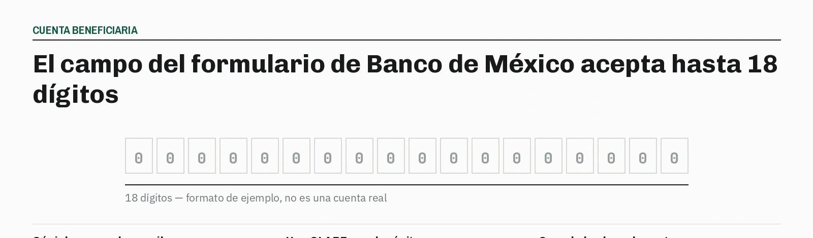 Cuenta beneficiaria de dieciocho dígitos
